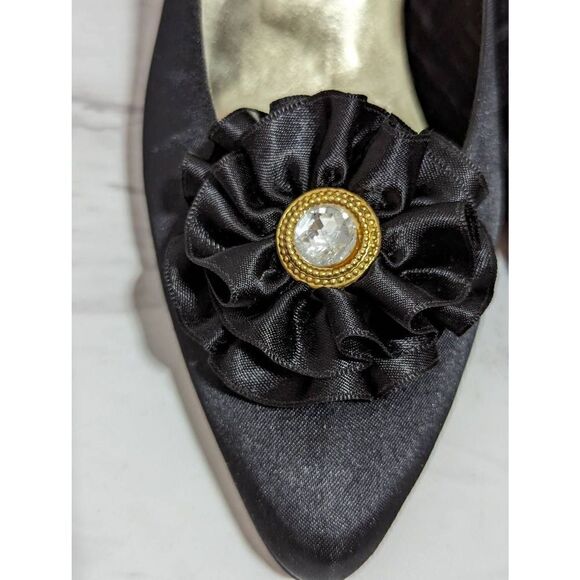 Vintage Evan Picone Women's 7.5 Satin Pump 3" Heel Rhinestone Center Rosette 7.5 - Picture 9 of 9